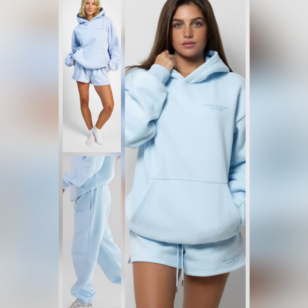 🤑NIP ❤️3 PieCE SeT❤️ Comfrt SIGNATURE HOODIE SWEATPANTS SHORTS S M Baby Blue